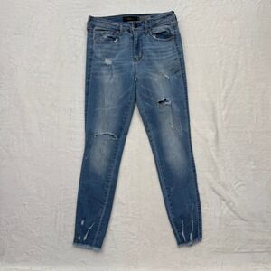 Aeropostale Ankle Jegging Womens Blue‎ High Waisted Distressed Ripped Frayed Hem